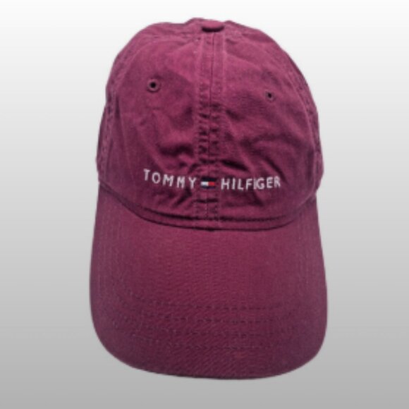 Tommy Hilfiger Hat Cap Strap Back Adult Mens Womens Burgundy Red Cotton Stitched - Picture 2 of 9